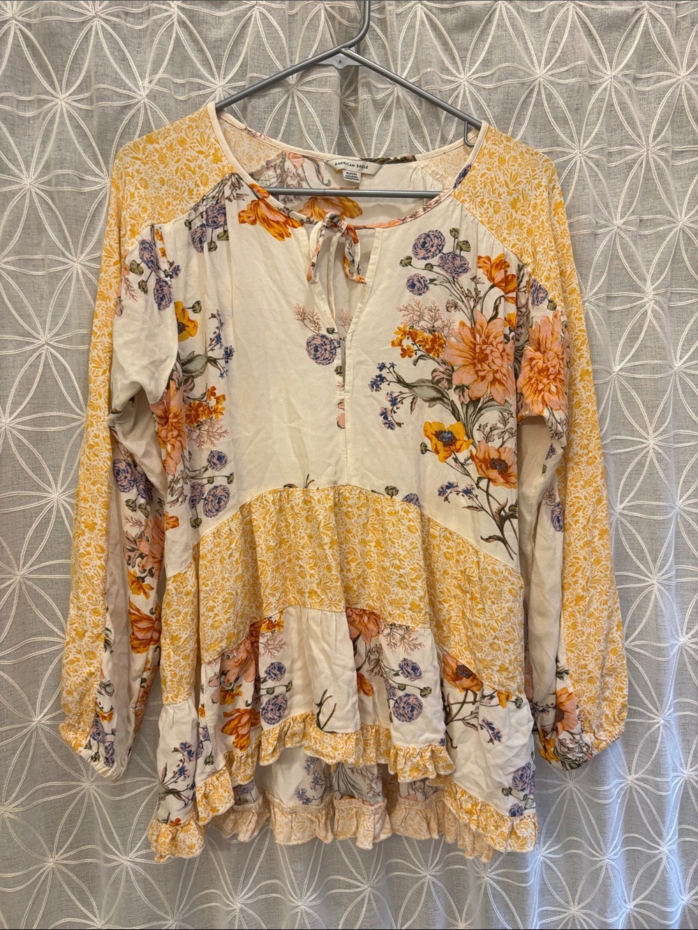 Boho Floral Tie-Neck Tunic in Yellow - American Eagle